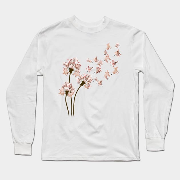 Pig Dandelion Flower Long Sleeve T-Shirt by Schoenberger Willard